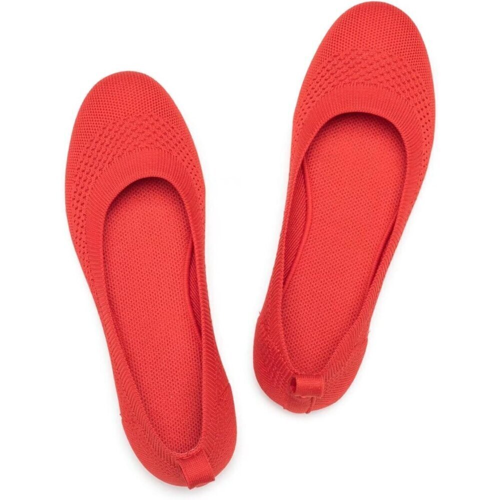 Frank Mully Womenโs 017red Knit Fabric Round Toe Slip On Ballet Flat Shoes